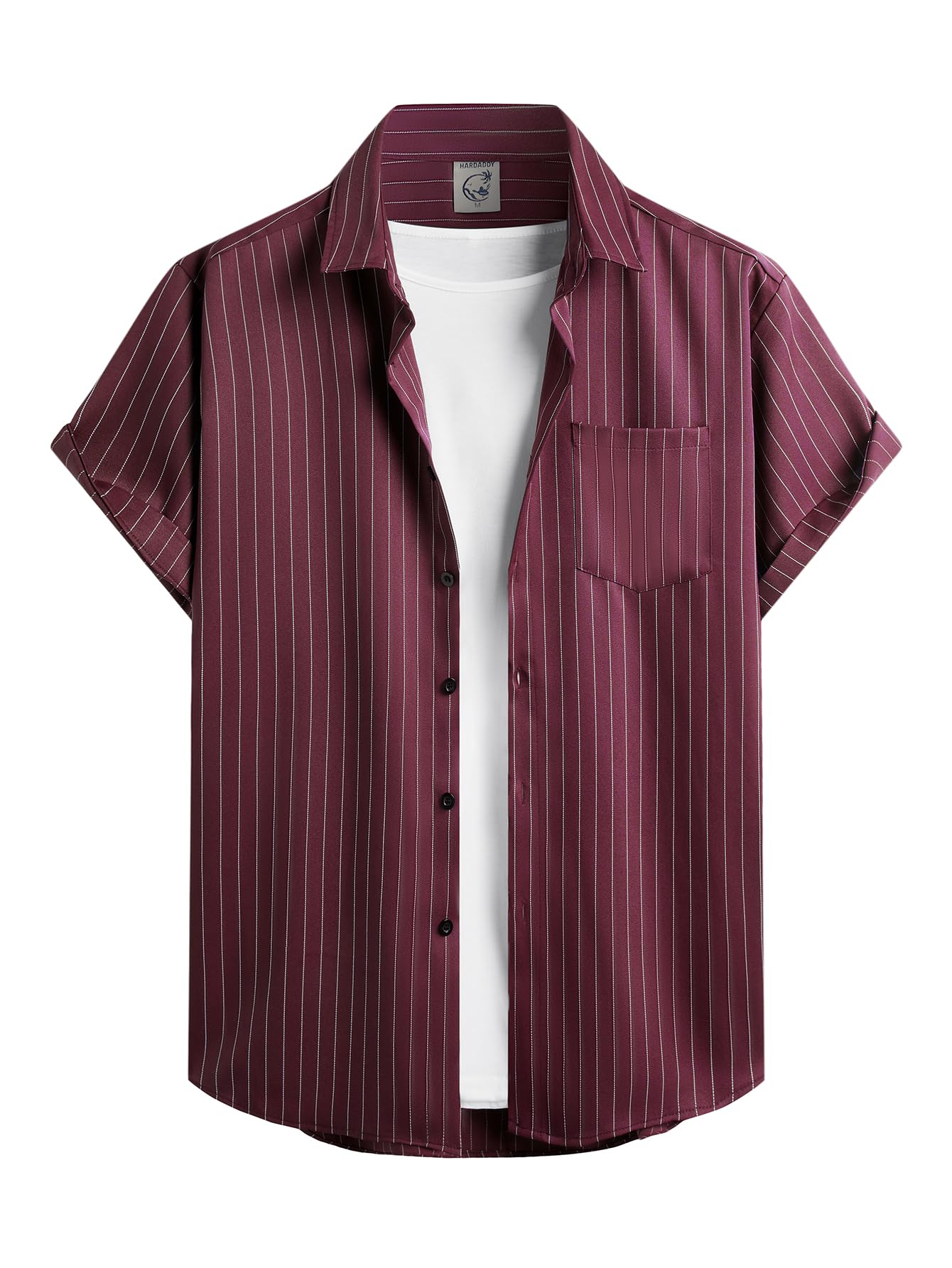 HOTHardaddy Men's Casual Striped Shirts Button Down Short Sleeve Blouse Summer Hawaiian Shirt