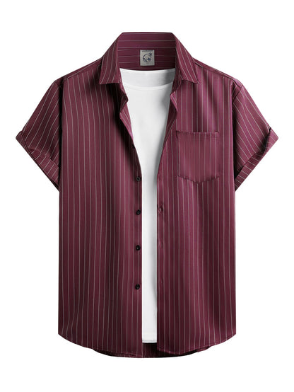 HOTHardaddy Men's Casual Striped Shirts Button Down Short Sleeve Blouse Summer Hawaiian Shirt