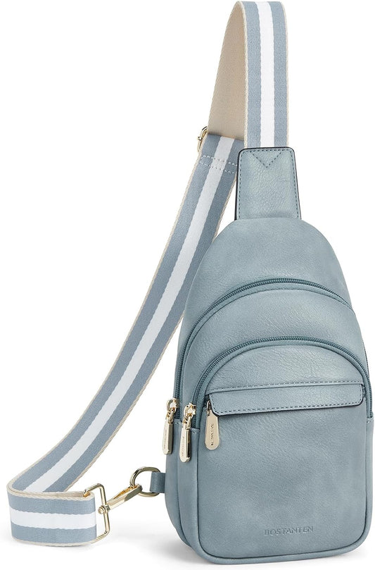 HOTBOSTANTEN Sling Bag for Women Leather Crossbody Bags Fanny Pack Chest Bag for Travel