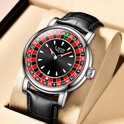 HOTMens Watches,Unique Roulette Style Quartz Analog Watch,45MM Big Face Alloy Waterproof Glowing Watch for Men,Exquisite and Durable Leather Strap,Casual Fashionable Men's Wrist Watches