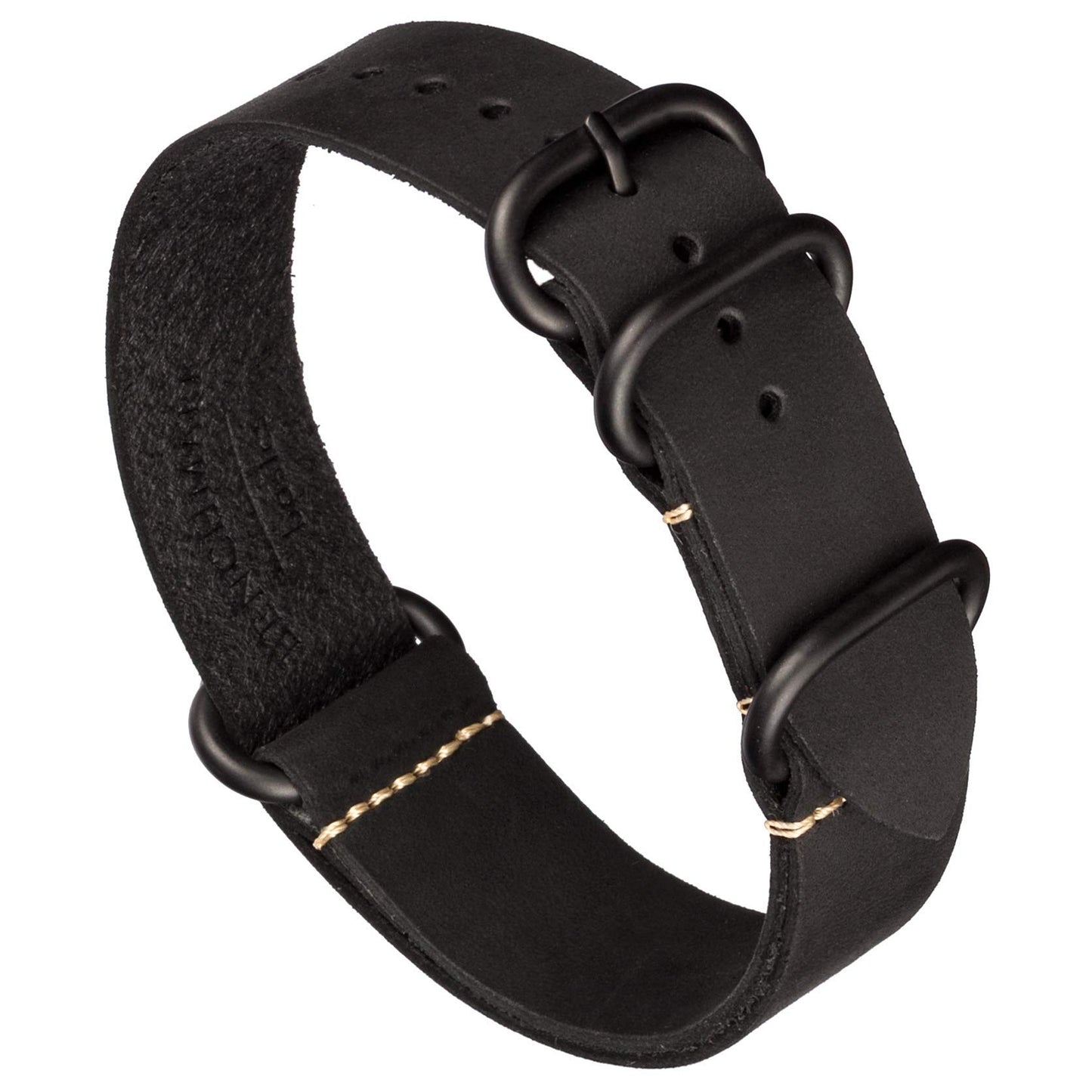 HOTBenchmark Leather Watch Band - Crazy Horse Oiled Leather One-Piece Military Watch Strap - Brushed Stainless-Steel Hardware - 18mm, 20mm, 22mm or 24mm Widths