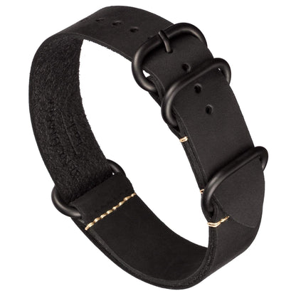 HOTBenchmark Leather Watch Band - Crazy Horse Oiled Leather One-Piece Military Watch Strap - Brushed Stainless-Steel Hardware - 18mm, 20mm, 22mm or 24mm Widths
