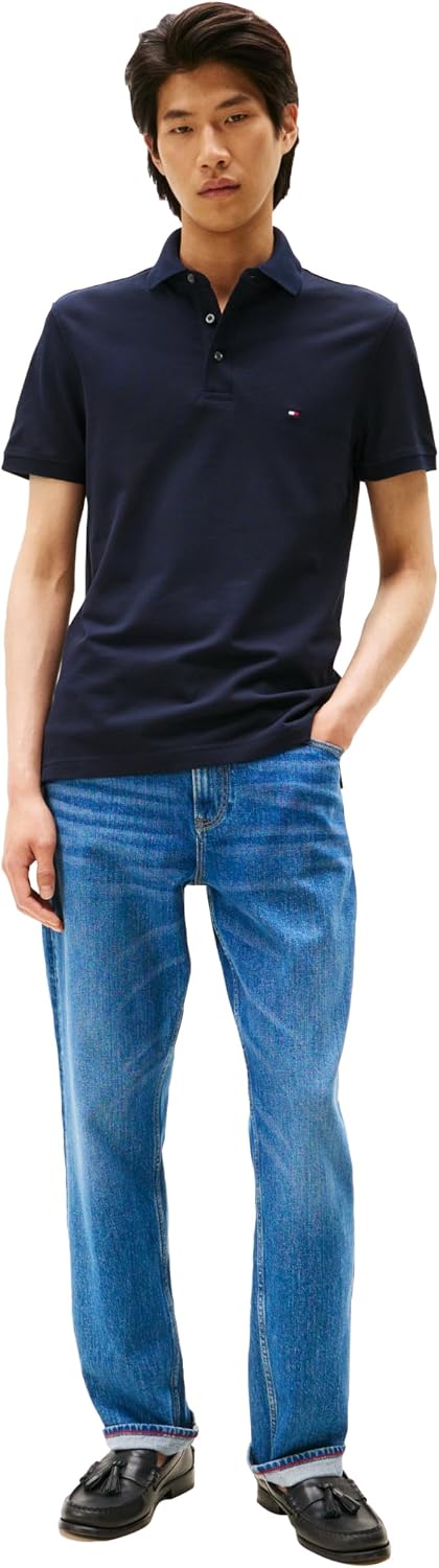 HOTTommy Hilfiger Men's Short Sleeve Polo Shirts in Slim Fit with Stretch and Organic Pique Cotton
