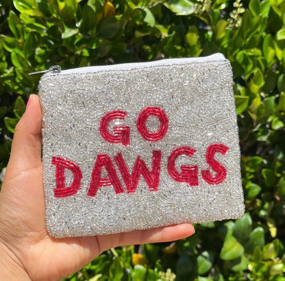 HOTGo Dawgs Beaded Coin Purse, Go Dawgs Coin Purse, Beaded Coin Pouch, Small Wallets, Birthday Gift, Football Fans Gifts