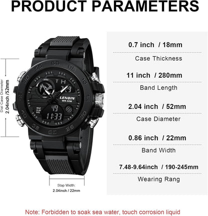 HOTLN LENQIN Mens Watches Digital Military Watch for Men Stopwatch Army Survival Tactical Sports Outdoor Big Face Waterproof Men's Wrist Watches with LED Backlight/Timer/Alarm/Date