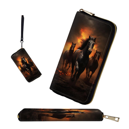 HOTRFID-Blocking Zip Around Wallets for Women with Detachable Wrist Strap,Large Capacity Phone Holder with Card Organizer & Coin Pocket,Brown Highland Cow