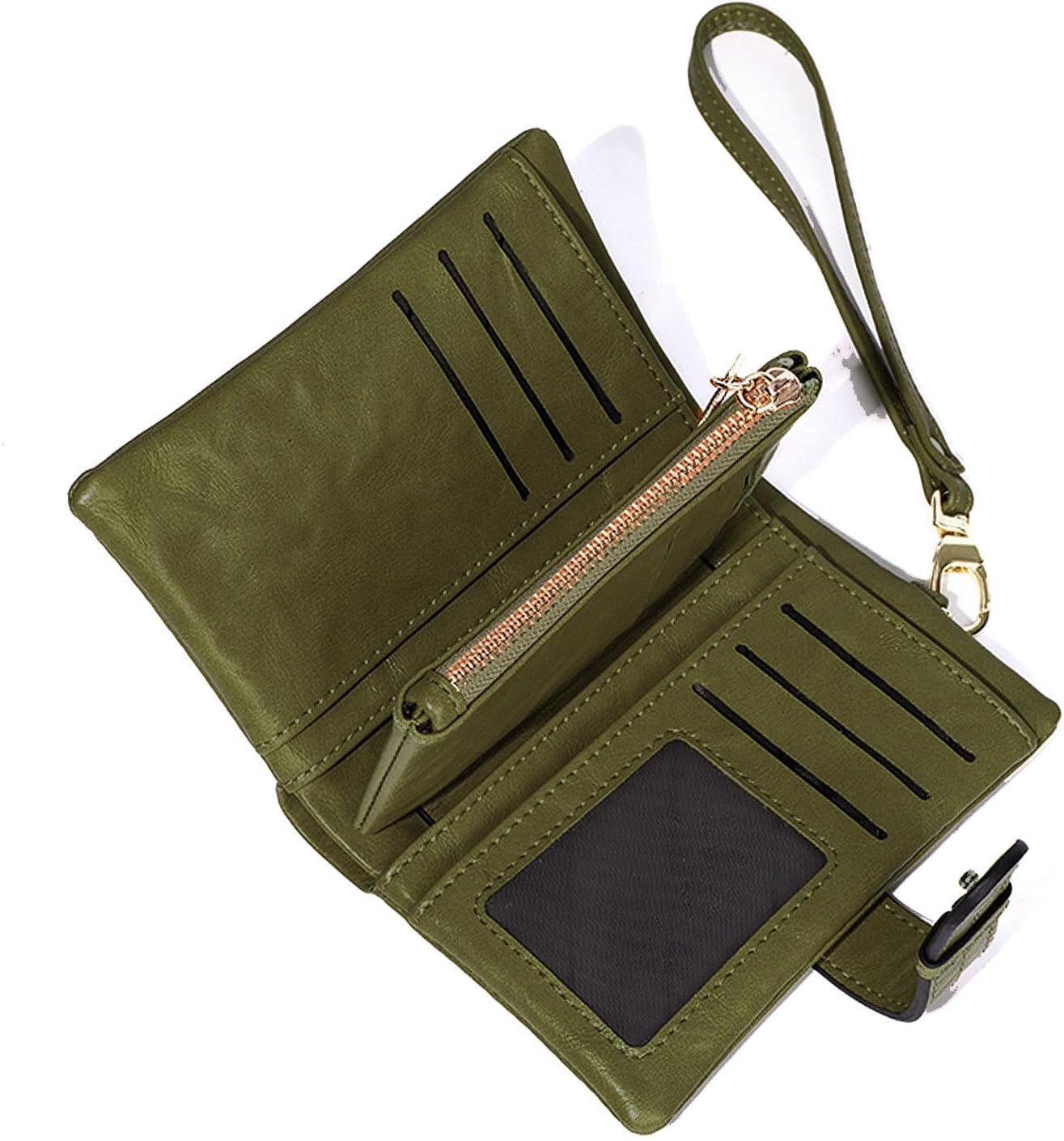 HOTWallets for Women Small Leather Rfid Ladies Wallets Bifold Medium Billfolds for Women Compact Trifold Wristlet with Wrist Strap Coin purse Card holder (Green)