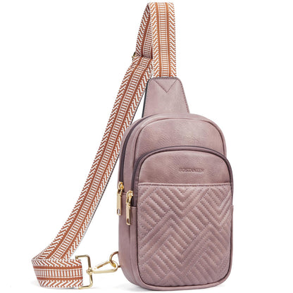 HOTBOSTANTEN Sling Bag Quilted Crossbody Bags for Women Cross Body Purse Leather Fanny Pack with Adjustable Guitar Strap