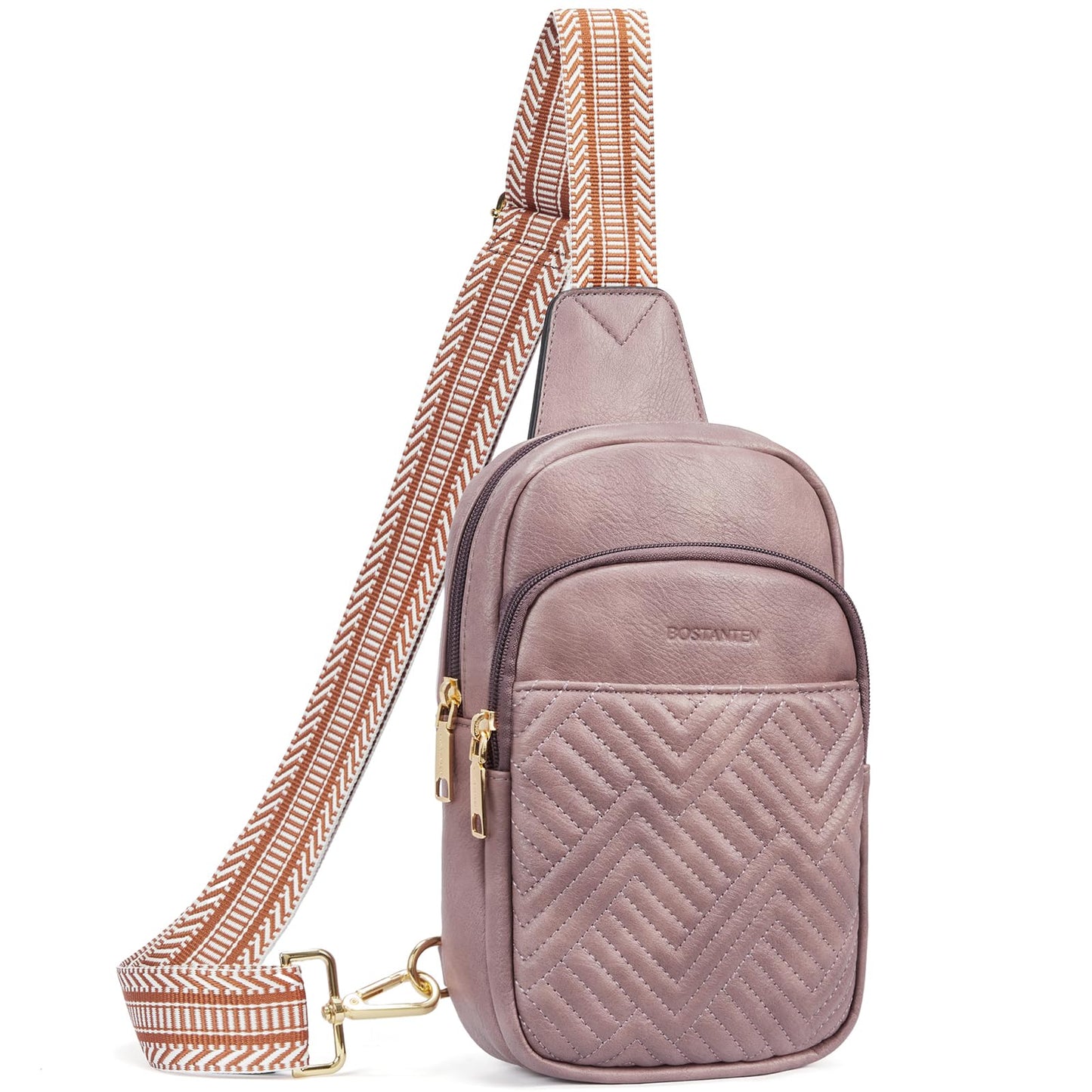 HOTBOSTANTEN Sling Bag Quilted Crossbody Bags for Women Cross Body Purse Leather Fanny Pack with Adjustable Guitar Strap