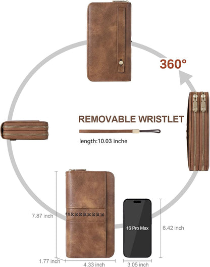 HOTBOSTANTEN Wristlet Wallets for Women RFID Large Capacity Clutch Wallet | 24 Card Slots, 2 Zipper Pockets, Phone ＆ Card Holder, Zip Around, Hand Strap, Vegan Leather, Great Gifts,