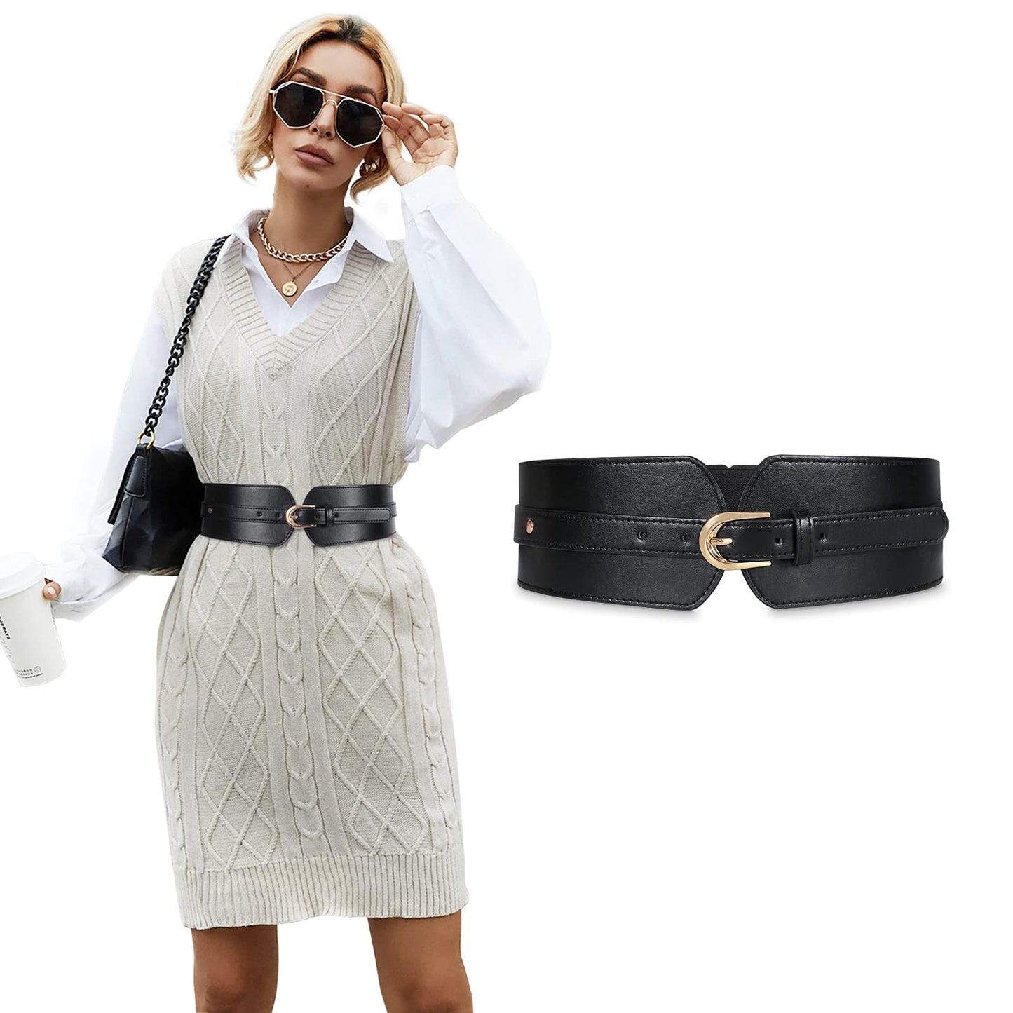 HOTSUOSDEY Womens Wide Elastic Waist Belt for Dress Ladies Stretch Cinch Belt for Women