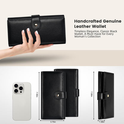 HOTProfessional RFID Blocking Wallet for Women - Genuine Leather Work Purse with Phone Pocket, Large Capacity Organizer for Credit Cards, ID, Cash & Office Essentials (Black)