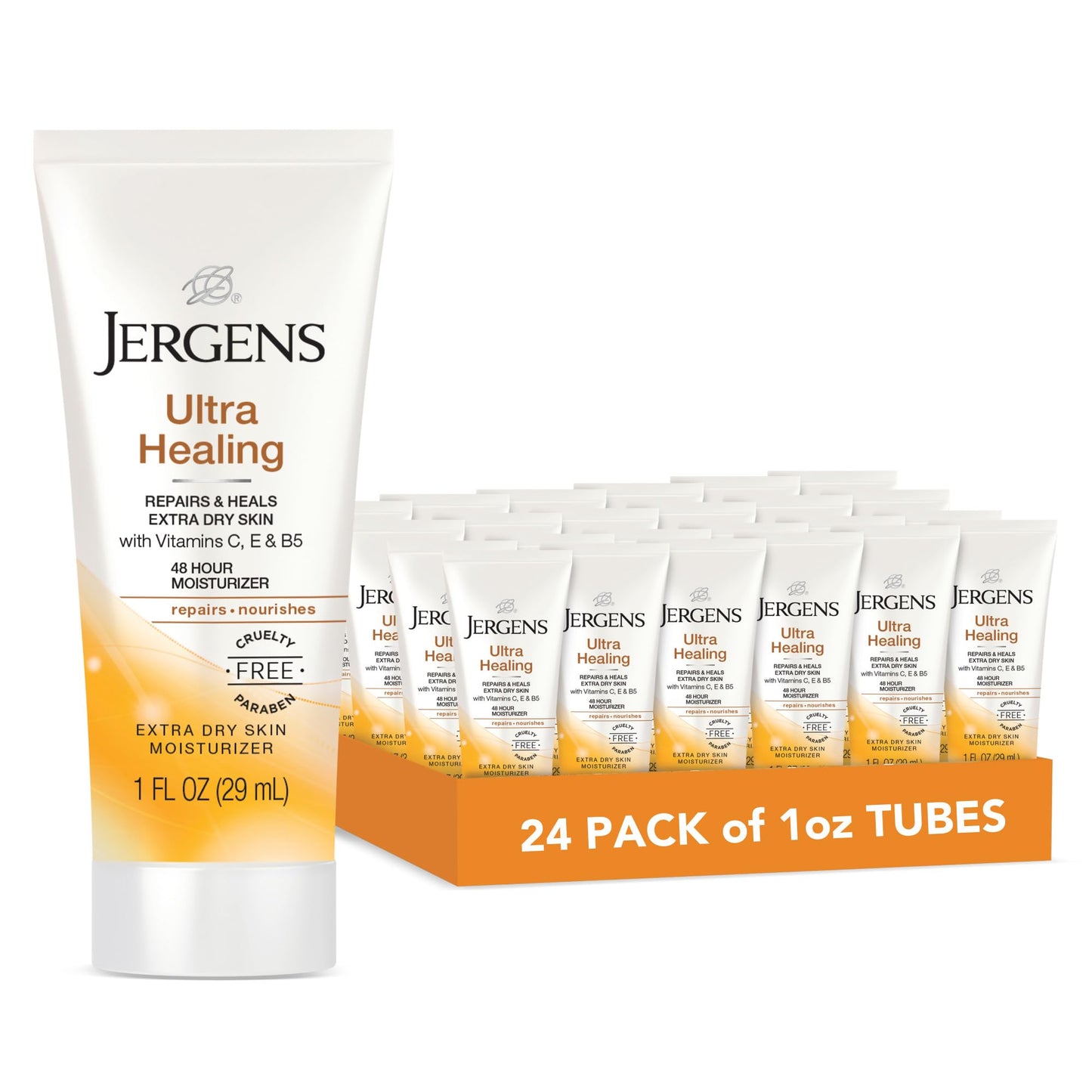 HOTJergens Ultra Healing Dry Skin Lotion, Hand and Body Moisturizer for Quick Absorption into Extra Dry Skin with Hydralucence Blend, Vitamins C, E and B5, White, 32oz