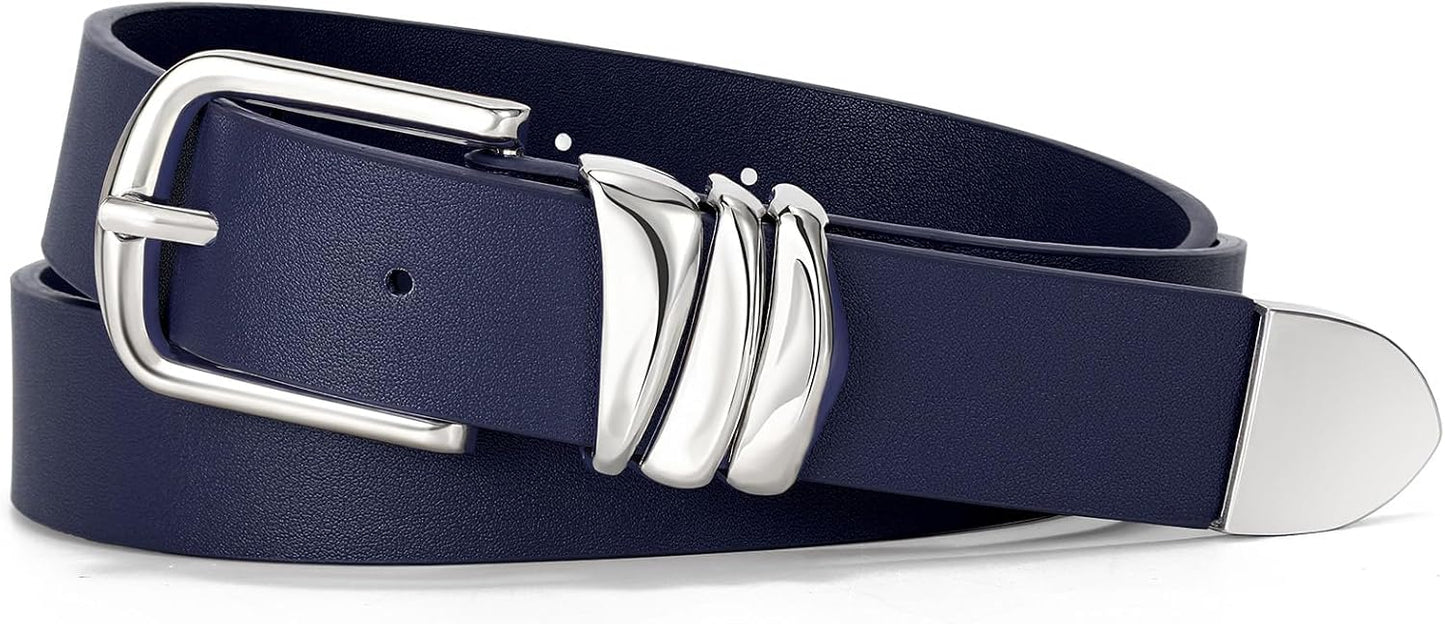 HOTVONMELLI Women's Belt for Jeans Dress Leather Belt for Women Fashion Waist Ladies Belt with Silver Buckle