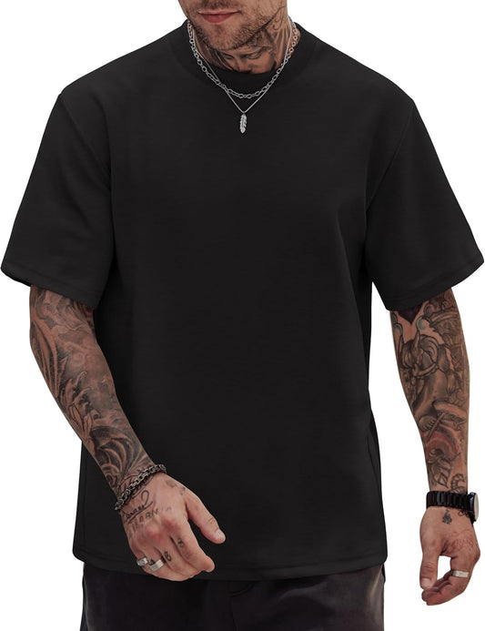 HOTHerberton Mens Oversized T-Shirts Heavyweight Cotton Stretch Fashion Thick Tee Tops (S-3XL)