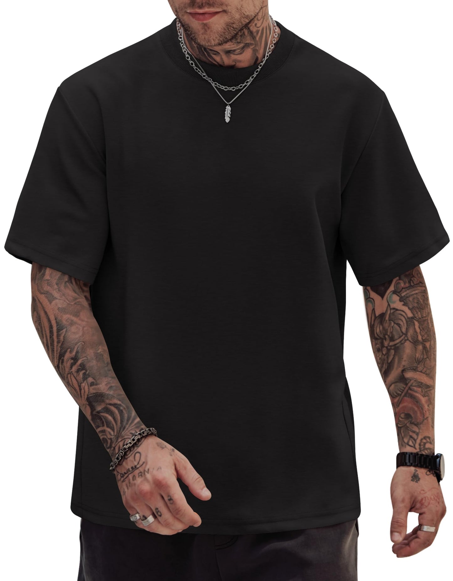 HOTHerberton Mens Oversized T-Shirts Heavyweight Cotton Stretch Fashion Thick Tee Tops (S-3XL)