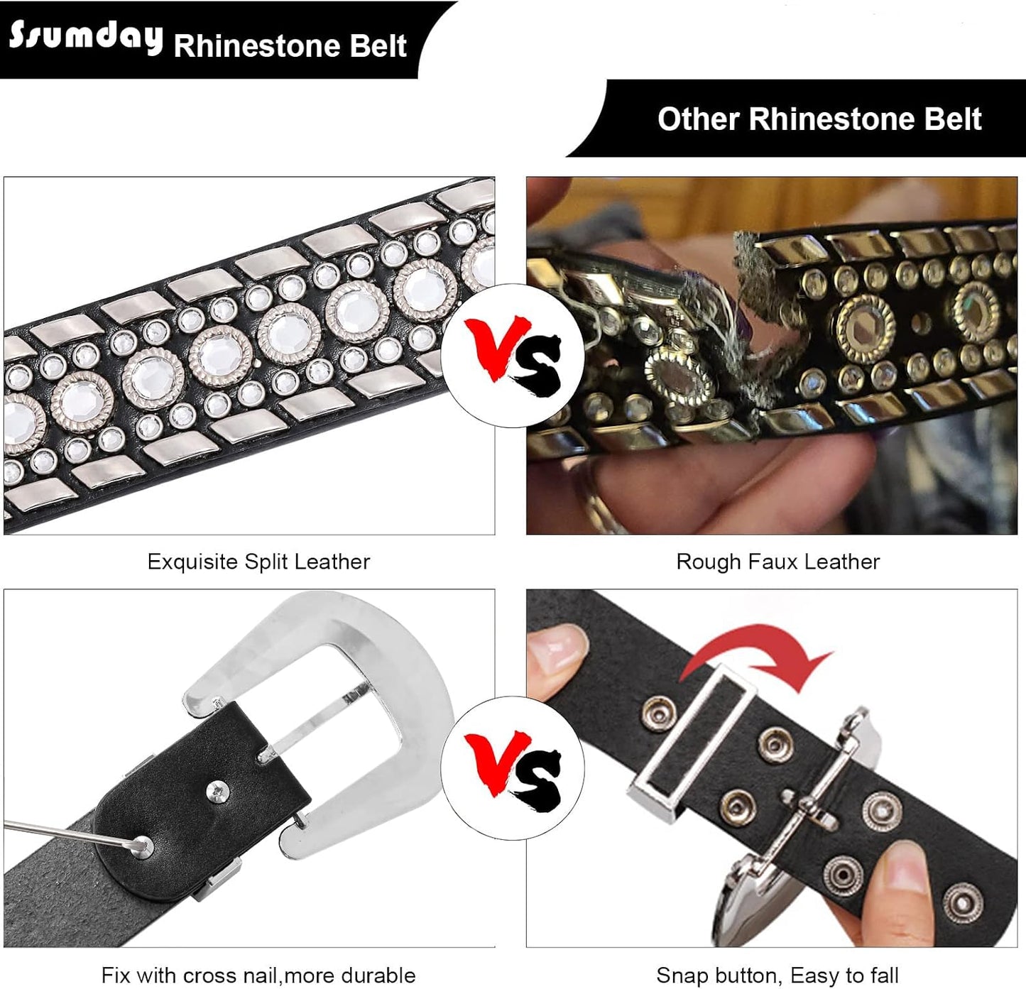 HOTMen Women's Rhinestone Bling Studded 1.5" Leather Belts for Jeans Pants with Fashion Silver Buckle