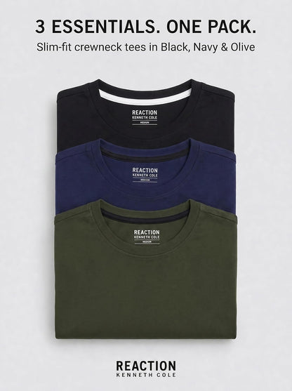 HOTKenneth Cole REACTION Mens T-Shirt Pack of 3 | UPF 50+ Cotton/Spandex Jersey Slim Fit White T Shirts for Men Pack