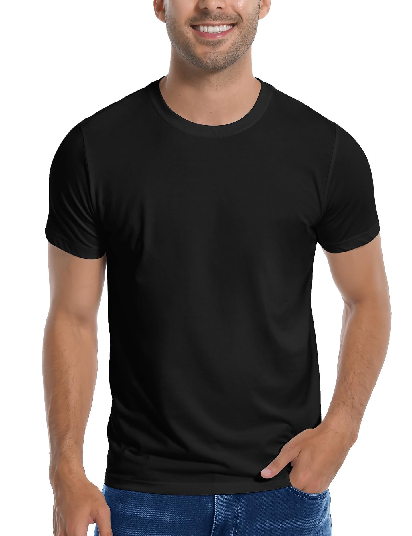 HOTPioneer Camp Mens Bamboo Shirts Ultra Soft Plain Tshirts for Men Cooling Crew Neck Casual Basic Tee Shirt Undershirt