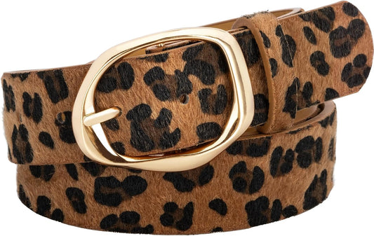 HOTWomen’s Leopard Print Leather Belts for Women, Cheetah Print Belt with Gold Buckle, Width 1.46"