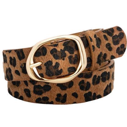 HOTWomen’s Leopard Print Leather Belts for Women, Cheetah Print Belt with Gold Buckle, Width 1.46"