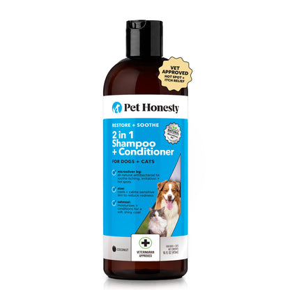 HOTPet Honesty Chlorhexidine Cat & Dog Seasonal Itch Relief Shampoo, for Allergies, Itching, Skin and Coat Supplement, Helps Shedding, Hot Spots, Deodorizing Dog Shampoo & Grooming Supplies,16oz