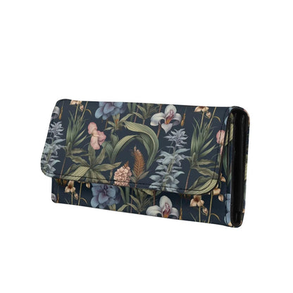 HOTPainting Iris Long Wallets for Women PU Leather Ladies Billfold Wallet,Snap Closure, Purple White Yellow Flowers Trifold Clutch Checkbook Purse with Zipper Pocket