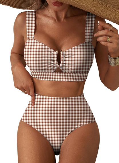 HOTHerseas Women's 2 Piece U Wire Cutout Bikini Sets Floral Print High Waisted Swimsuit 2026 Summer Beach Swim Bathing Suit