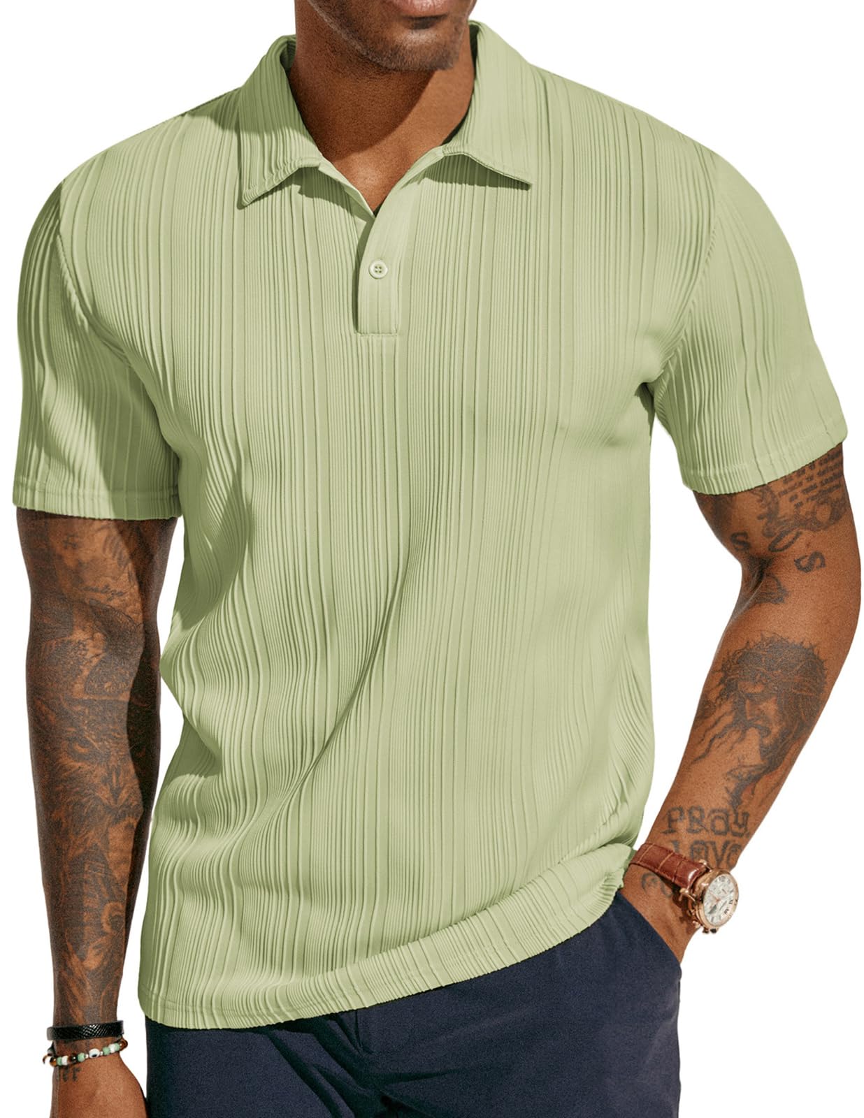 HOTPJ PAUL JONES Mens Polo Shirts Textured Knit Polo Stretchy Regular Fit Collared Golf Shirts