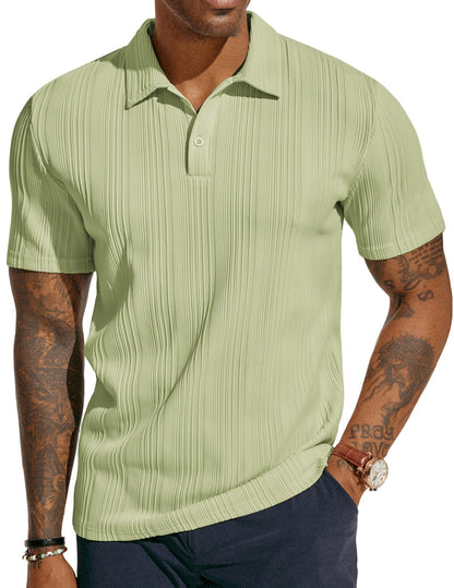 HOTPJ PAUL JONES Mens Polo Shirts Textured Knit Polo Stretchy Regular Fit Collared Golf Shirts