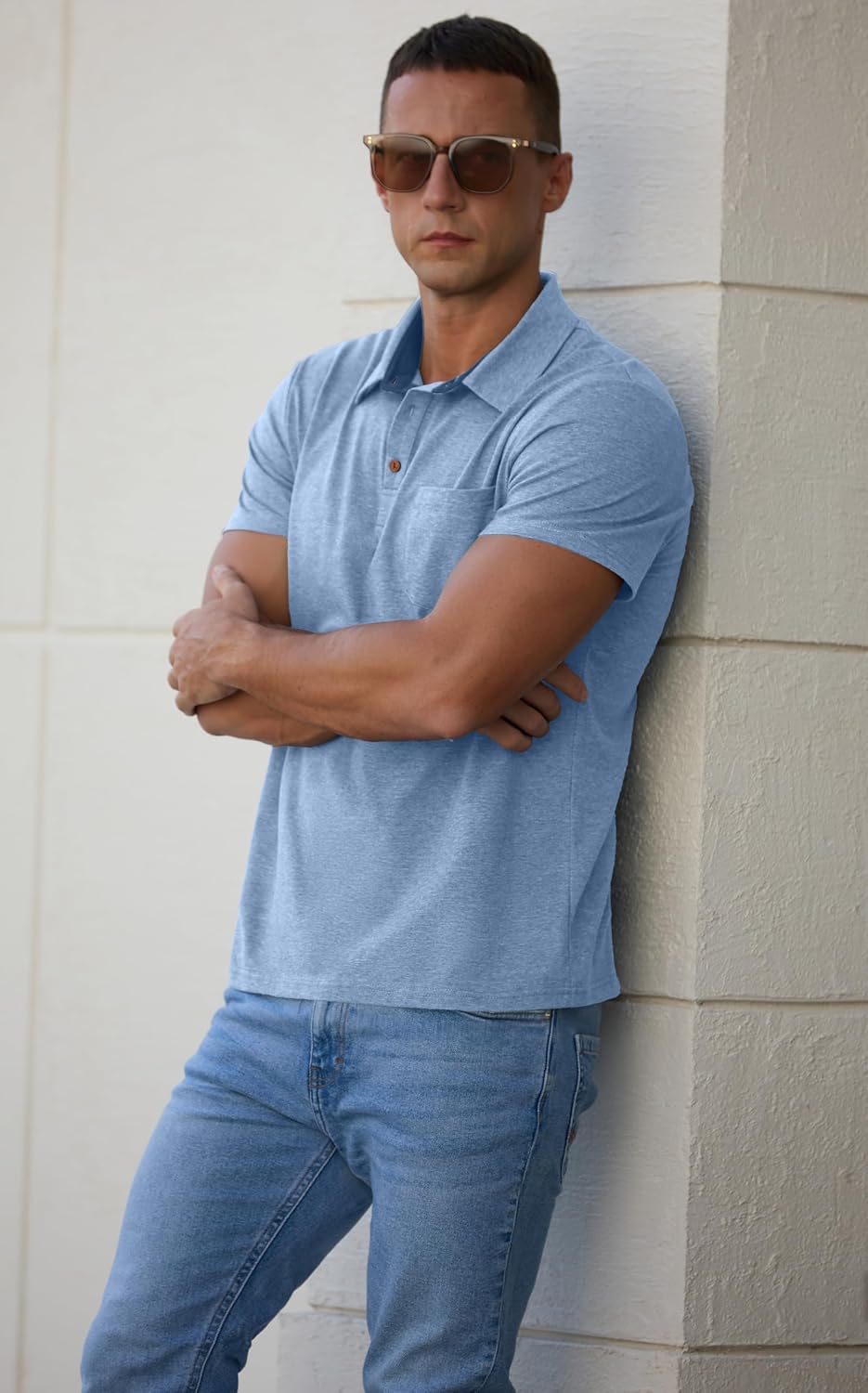 HOTSailwind Men's Cotton Polo Shirts Short Sleeve Casual Summer Shirts Classic Collared Golf Shirt with Pocket