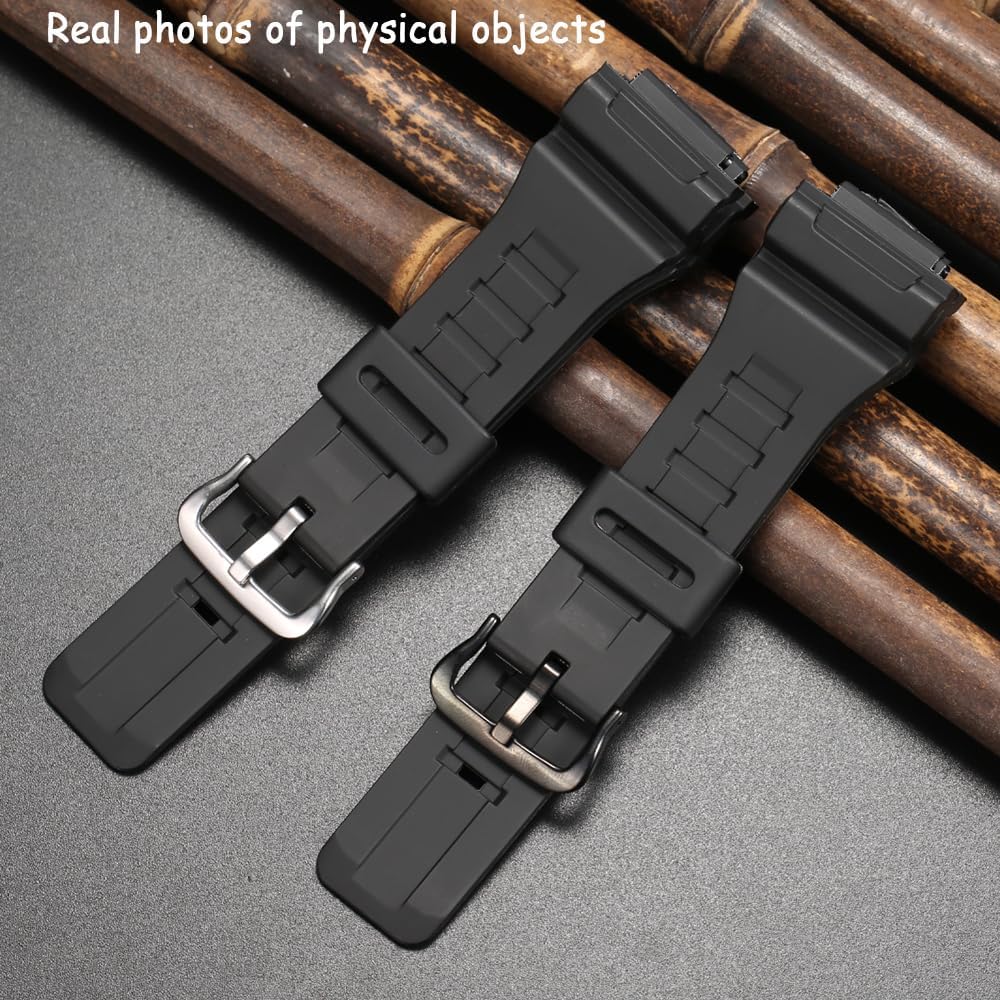 HOTReplacement Band Compatible with Casio W-735H AEQ110BW AEQ110W AQS-800W AQ-S810W Men's Watch Strap Black Resin Wristband With Metal buckle