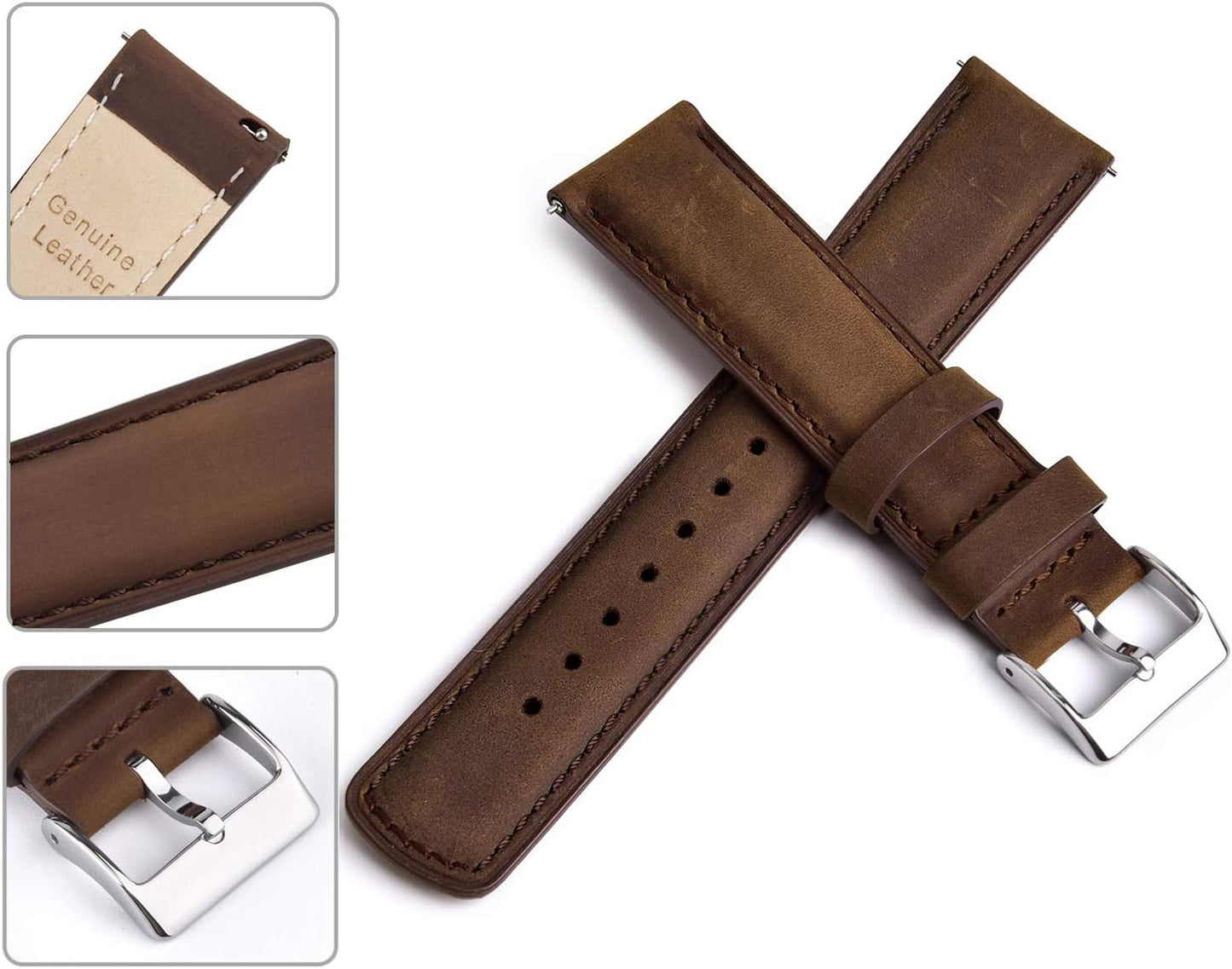 HOTRitche Christmas Gift Quick Release Leather Watch Bands Genuine Watch Straps for Men Women Top Grain Leather Watch Strap, White Elephant Gifts, Stocking Stuffers for Men, Father's Day gifts