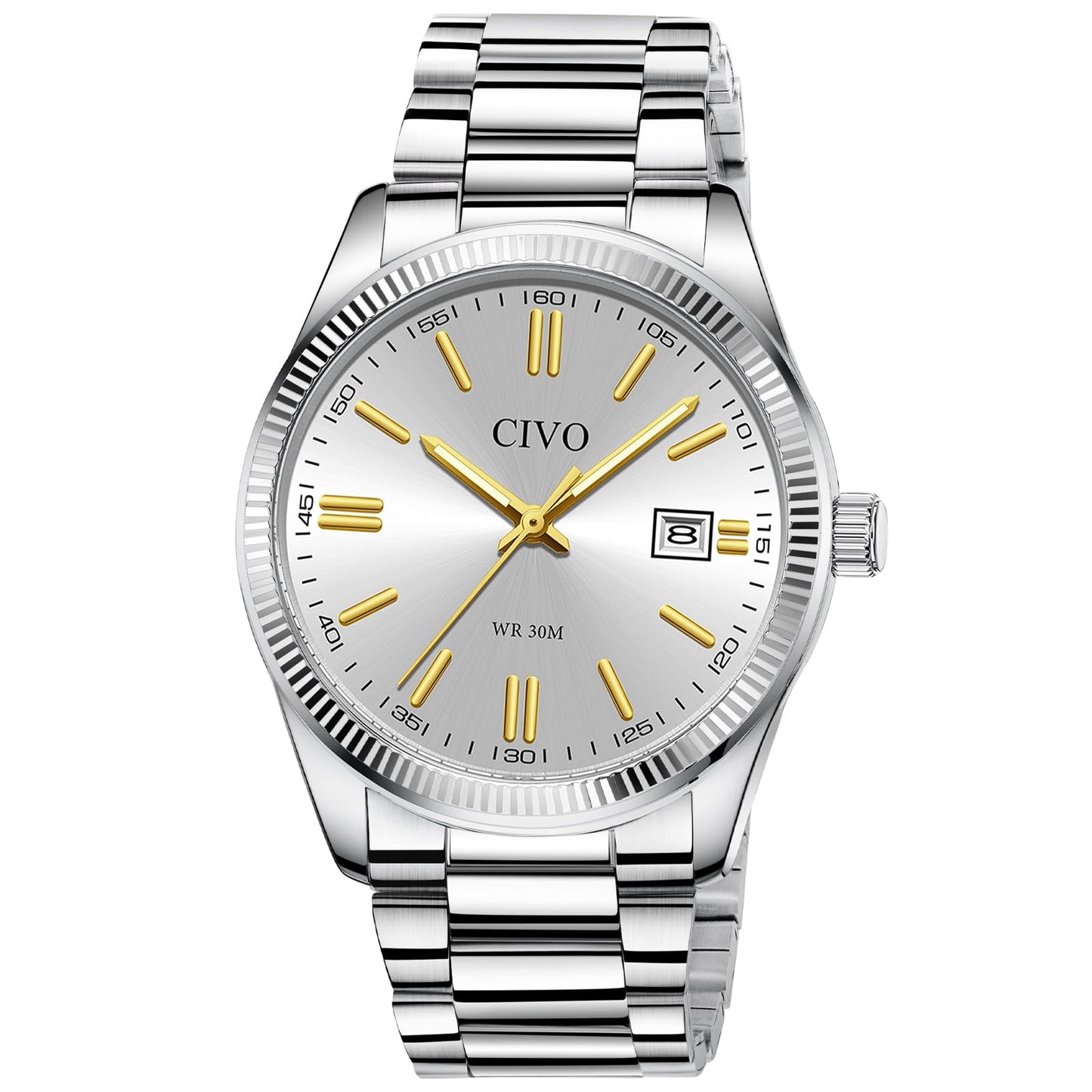 HOTCIVO Analog Mens Watches Silver: Wrist Watches with Date Easy to Read | Dress Stainless Steel Watch for Men, Gifts for Husband Father at Birthday Anniversary