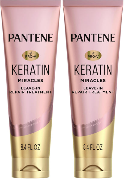 HOTPantene Keratin Leave-In Conditioner with Argan Oil, Protein Treatment for Dry, Damaged & Color-Treated Hair, Repairs Split Ends & Protects from Damage, Formaldehyde-Free, 8.4 Fl Oz