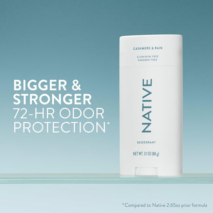 HOTNative Aluminum Free Deodorant, Cashmere & Rain, Large Size Stick, 72 Hour Odor Control, for Women & Men, Contains Naturally Derived Ingredients, 3.1 oz