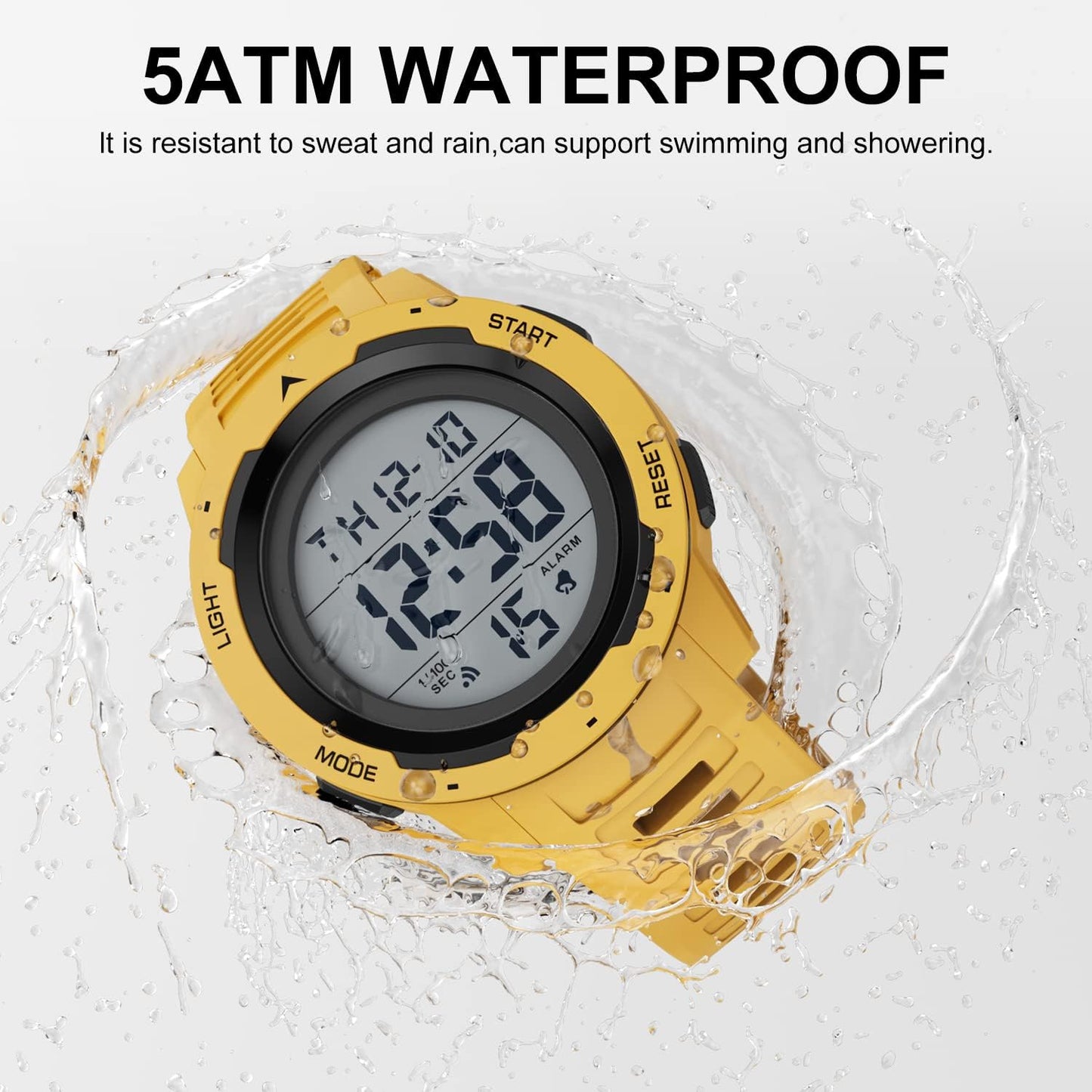 HOTGOLDEN HOUR Mens Waterproof Digital Sport Watches Wide Screen Easy Read Display Military Style with Rubber Strap