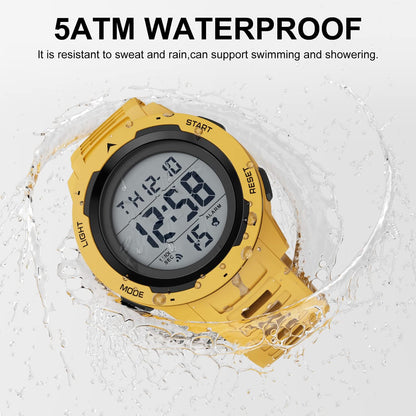 HOTGOLDEN HOUR Mens Waterproof Digital Sport Watches Wide Screen Easy Read Display Military Style with Rubber Strap