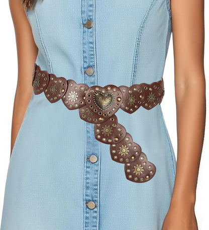 HOTIZUS Women's Western Belt Love-Heart-Waist Boho-Country Cowgirl-Belts for Dresses