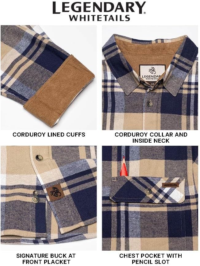 HOTLegendary Whitetails Mens Long Sleeve Button Down 100% Cotton Flannel Shirt