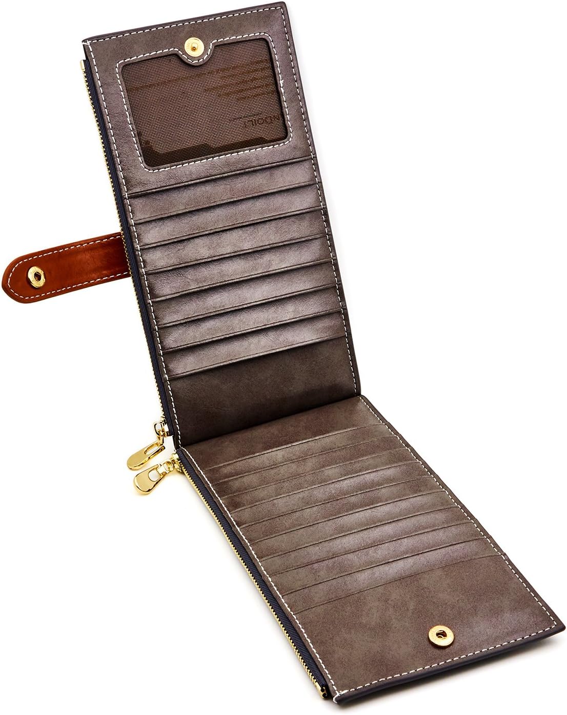HOTANDOILT Women's Genuine Leather Wallet RFID Blocking Credit Card Holder Zipper Purse Cell Phone Handbag