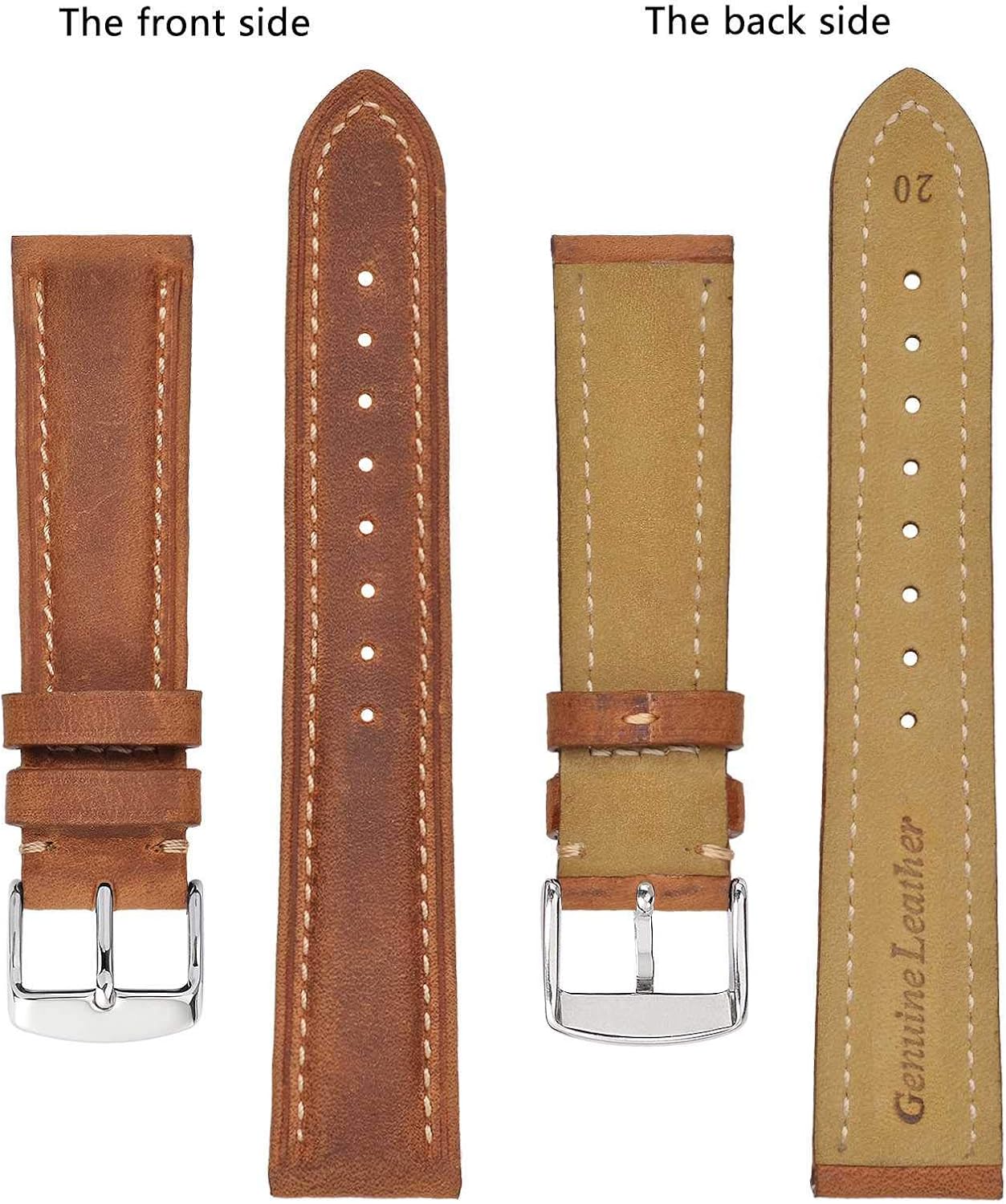 HOTBISONSTRAP Watch Strap, Vintage Leather Replacement Bracelet, Band Width-14mm 15mm 16mm 17mm 18mm 19mm 20mm 21mm 22mm 23mm 24mm