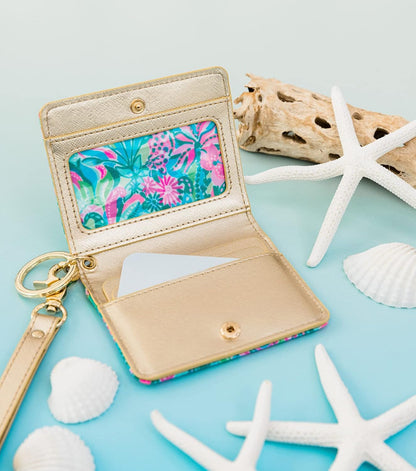 HOTLilly Pulitzer Leatherette Snap ID Card Case Wallet, Golden Hour | Cute Money Holder with Removable Wristlet Strap and Key Ring, Slim Credit Card Holder with Snap Closure