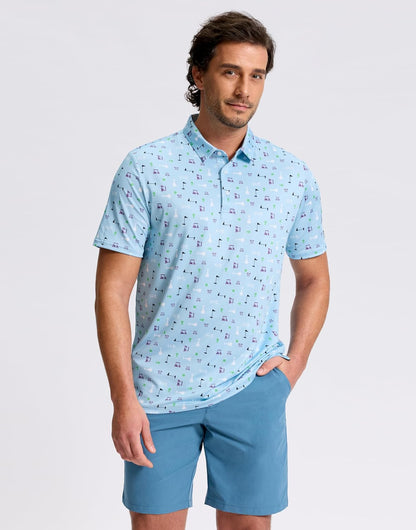 HOTObla Mens Golf Polo Shirts Short Sleeve Dry Fit Performance Moisture Wicking Casual Print Collared Golf Shirts for Men