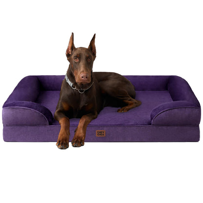 HOTEHEYCIGA Orthopedic Dog Beds for Extra Large Dogs 44x32Inch, Polyurethane Foam XL Pet Bed with Sides, Non-Slip and Egg-Crate Foam Big Dog Couch Bed with Washable Removable Cover, Grey