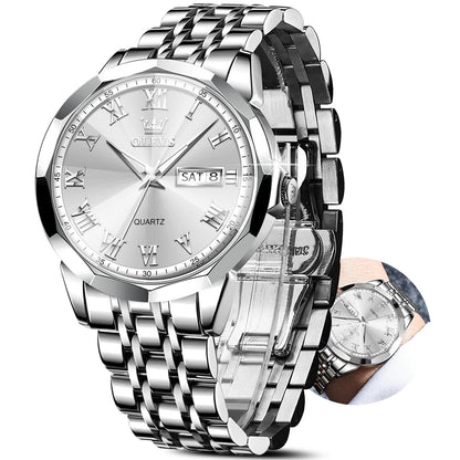 HOTOLEVS Classic Men Watches with Date,Stainless Steel Man Watch with Date, Bussiness Watches for Men,Luminous Quartz Mens Watches Black/White/Blue/Gold, Waterproof Male Watch with Week