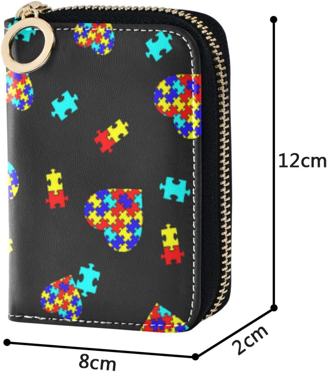 HOTAutism Awareness Puzzle Piece RFID Credit Card Holder Wallets Accordion for Women Leather Zipper Card Case Accordion Wallet for Ladies Girls