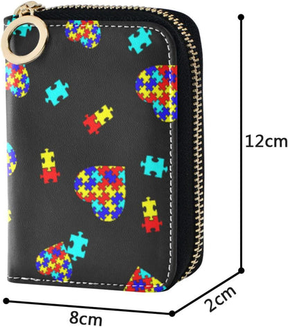 HOTAutism Awareness Puzzle Piece RFID Credit Card Holder Wallets Accordion for Women Leather Zipper Card Case Accordion Wallet for Ladies Girls