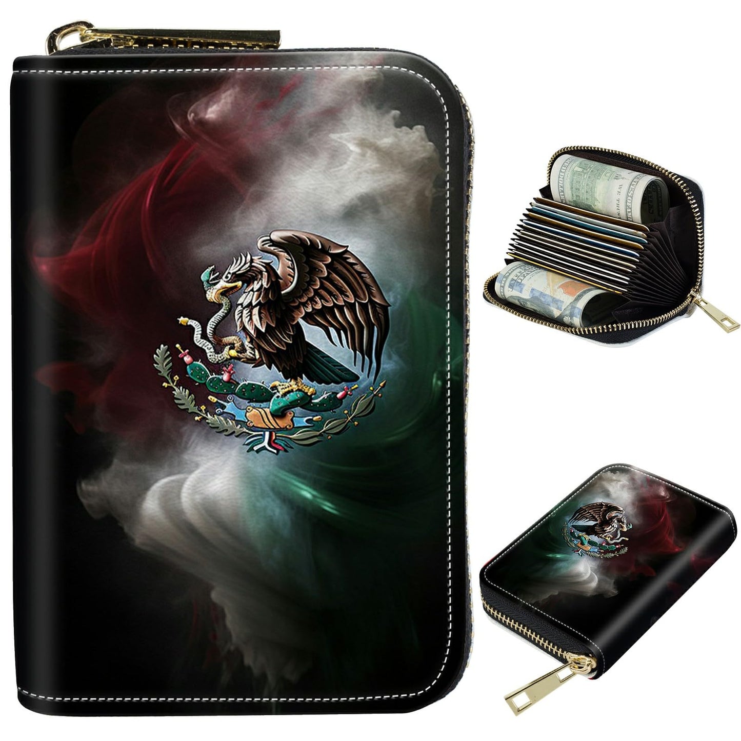 HOTCute Credit Card Holder with Zipper, Crow Skull RFID-Blocking Card Case Small Wallet for Women Men, Multi-slot Card Organizer Case Travel Accordion Wallet