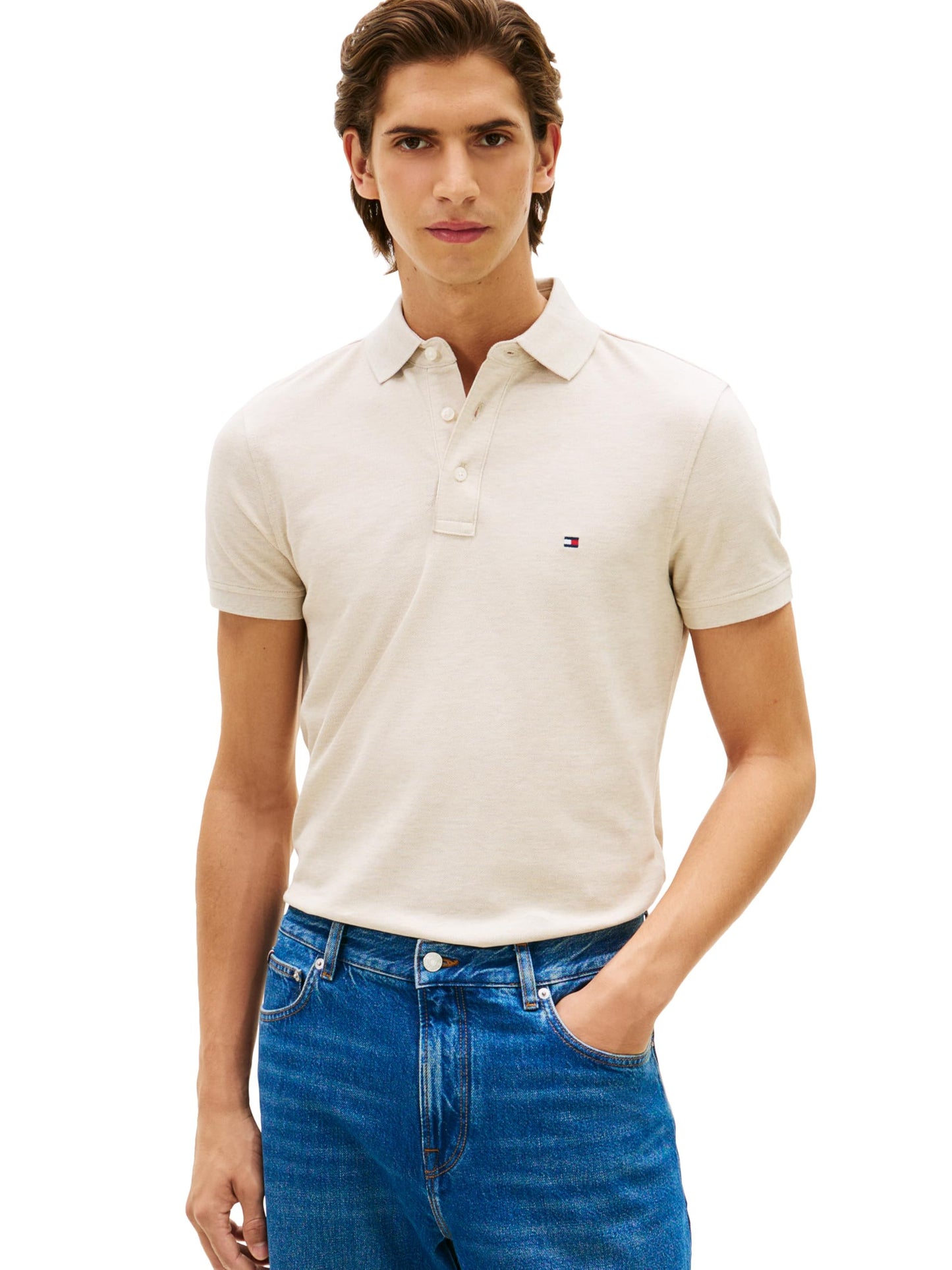 HOTTommy Hilfiger Men's Short Sleeve Polo Shirts in Slim Fit with Stretch and Organic Pique Cotton